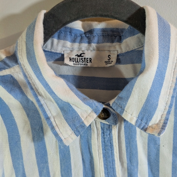 Hollister Blue & White Vertical Striped Oversized Button Down Shirt - S - Picture 5 of 5